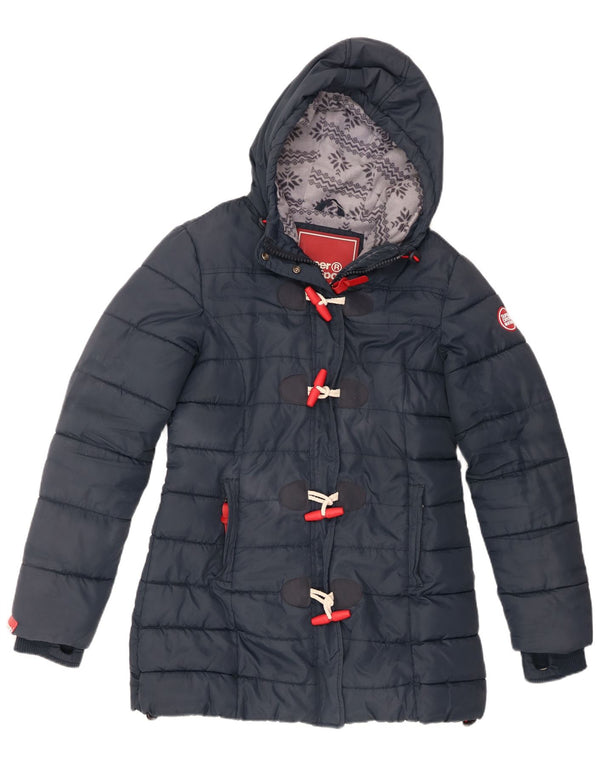 Superdry Womens Hooded Padded Jacket UK 14 Large Navy Blue Polyester