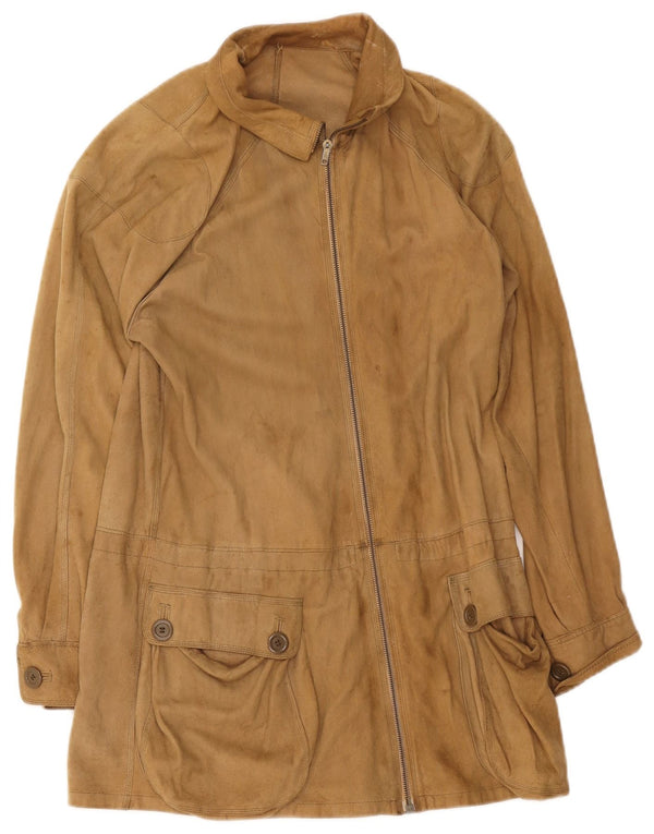 Vintage Womens Suede Overcoat UK 8 Small Beige