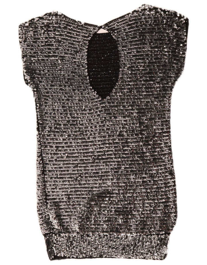 Mangano Womens Sequin Bodycon Dress UK 14 Medium Silver Wool
