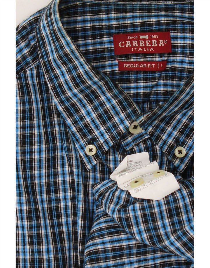 CARRERA Mens Regular Fit Flannel Shirt Large Blue Check Cotton Vintage Carrera and Second-Hand Carrera from Messina Hembry 