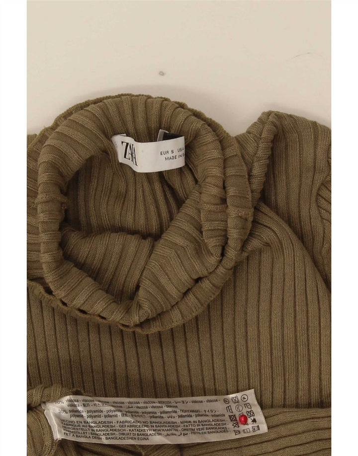 Zara Womens Crop Top UK 8 Small Khaki Viscose