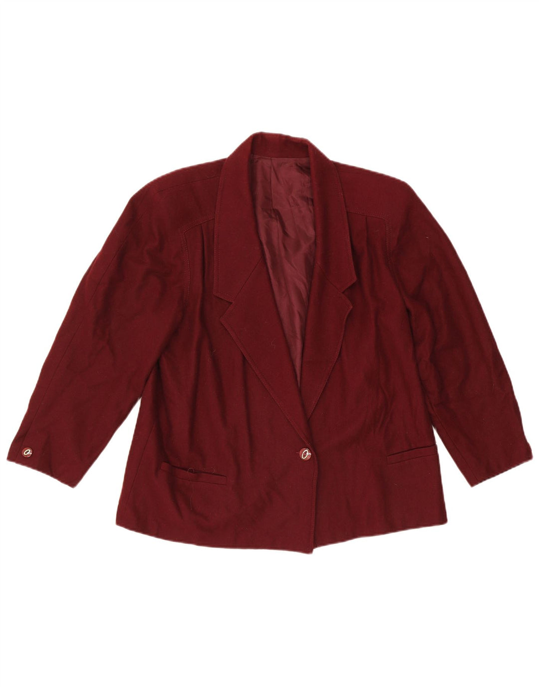 VINTAGE Womens 1 Button Blazer Jacket UK 12 Medium Burgundy Wool