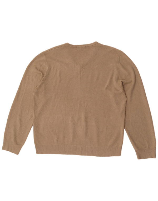 Marks & Spencer Mens Blue Harbour V-Neck Jumper Sweater XL Beige Acrylic