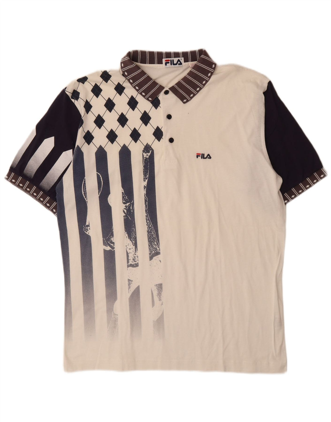FILA Mens Graphic Polo Shirt IT 52 Large White Colourblock Cotton