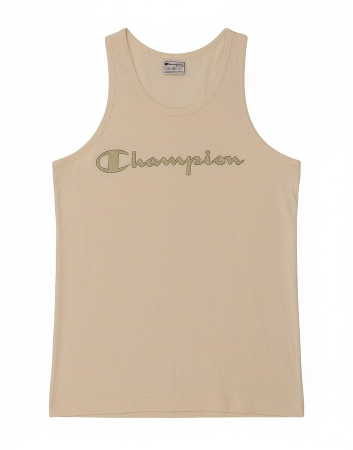 CHAMPION Womens Graphic Vest Top UK 14 Medium Off White