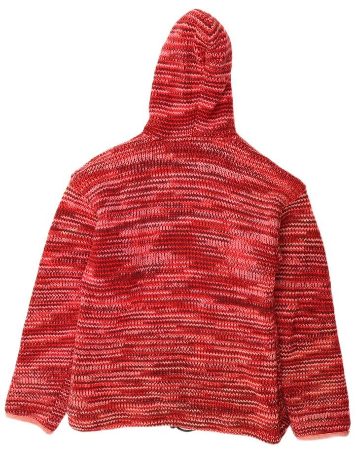 VINTAGE Womens Hooded Cardigan Sweater UK 16 Large Red Flecked Wool