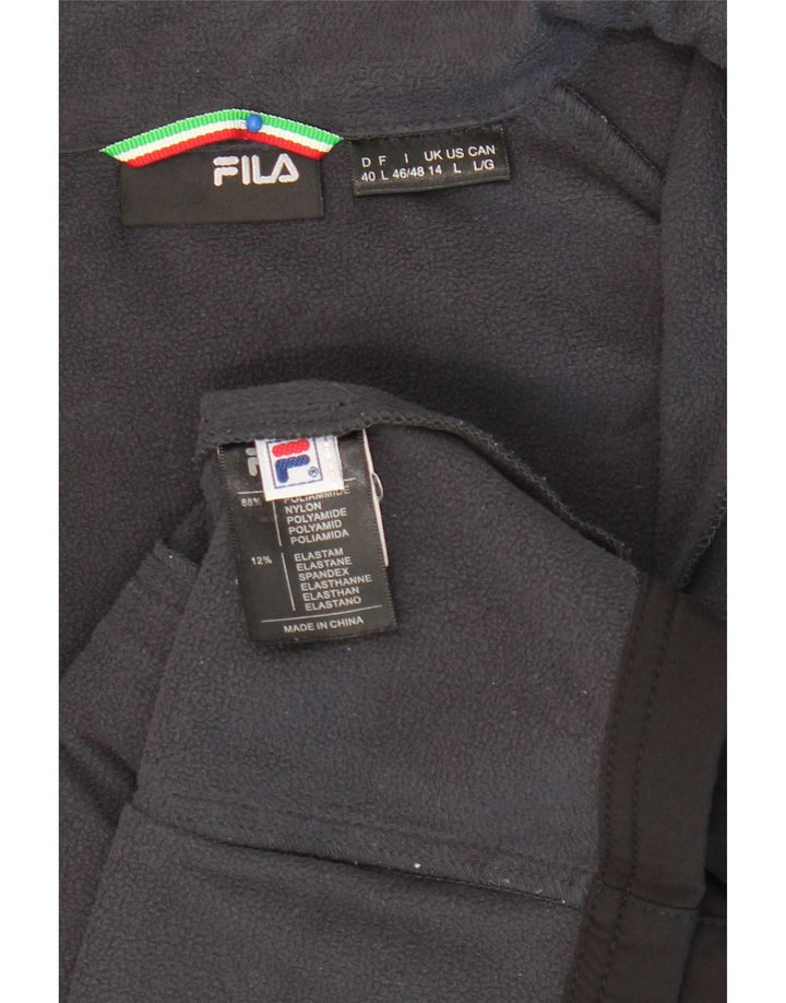 Fila Womens Tracksuit Top Jacket UK 14 Large Black Nylon