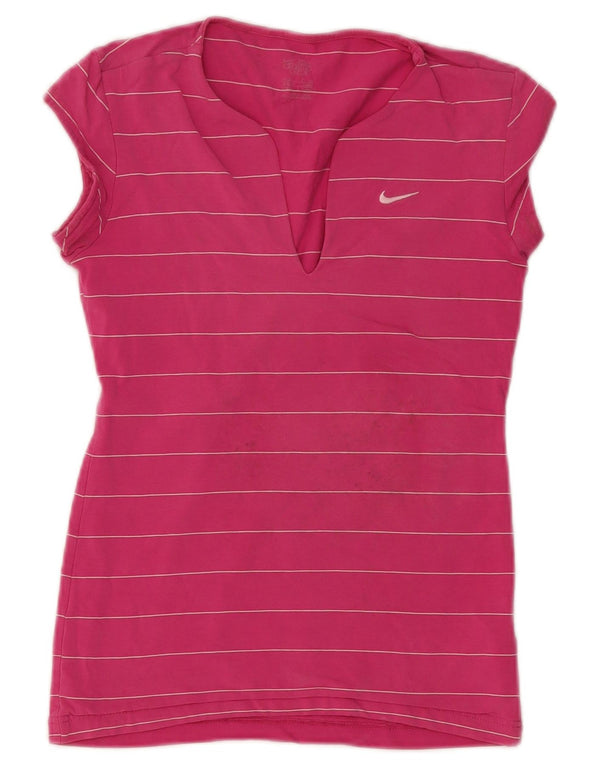 Nike Womens T-Shirt Top UK 8 Small Pink Striped Cotton