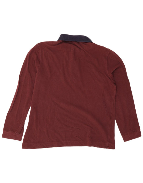 Lacoste Mens Long Sleeve Rugby Polo Shirt Size 5 Large Burgundy Colourblock