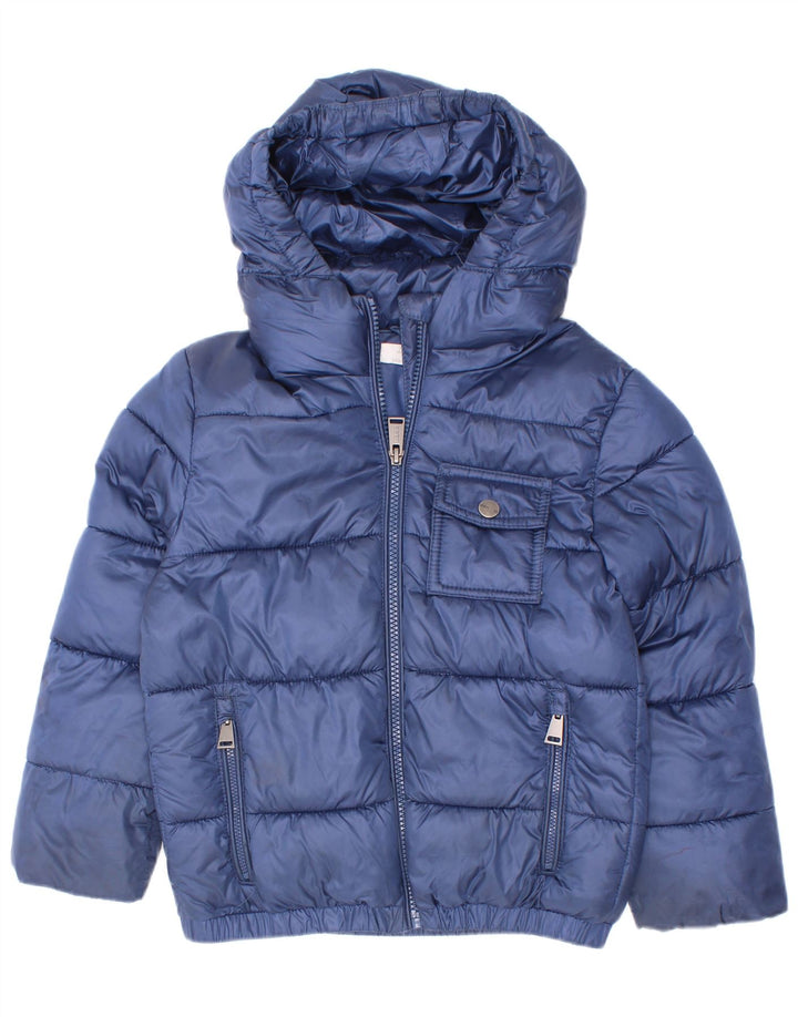 Vintage Boys Hooded Padded Jacket 5-6 Years Navy Blue Polyester