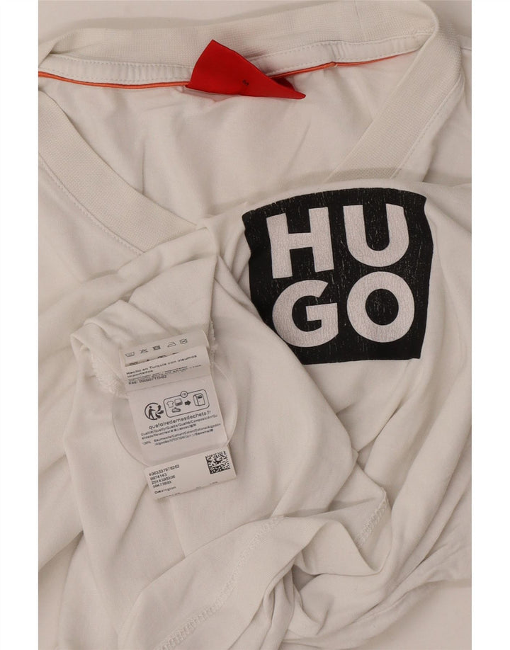 Hugo Boss Mens Graphic T-Shirt Top Medium White Cotton