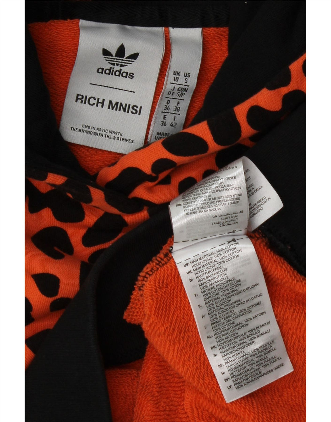 ADIDAS Womens Rich Mnisi Hoodie Jumper UK 10 Small Orange Animal Print