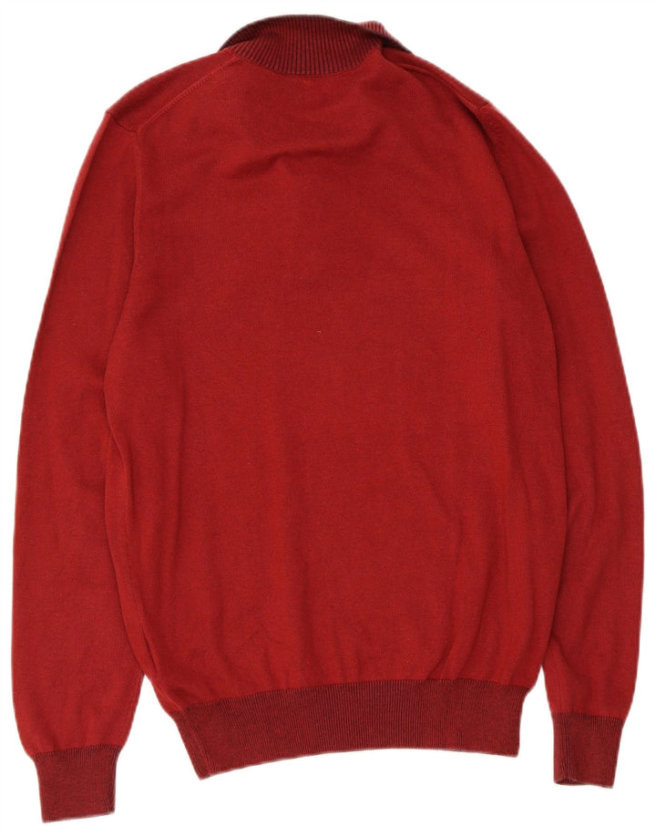 Massimo Dutti Mens Button Neck Jumper Sweater Medium Maroon Cotton