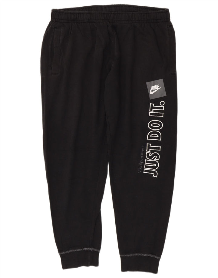NIKE Womens Graphic Tracksuit Trousers Joggers UK 16 Large Black Cotton