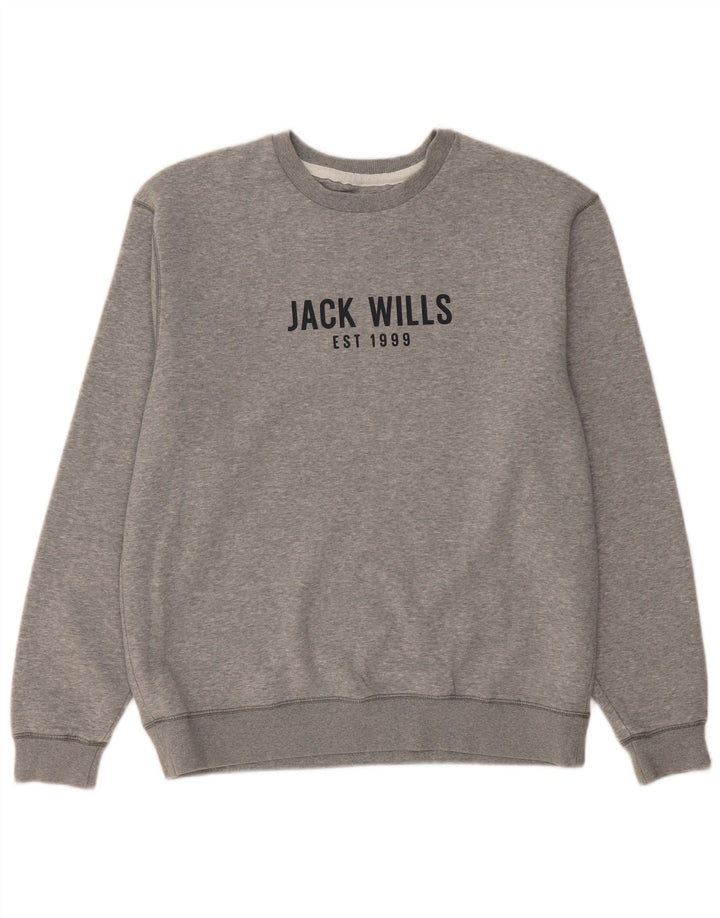 JACK WILLS Mens Graphic Sweatshirt Jumper Large Grey Cotton
