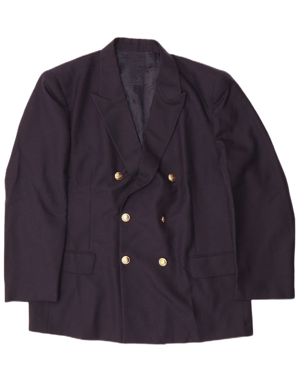 Vintage Mens Double Breasted Blazer Jacket IT 58 4XL Navy Blue Virgin Wool