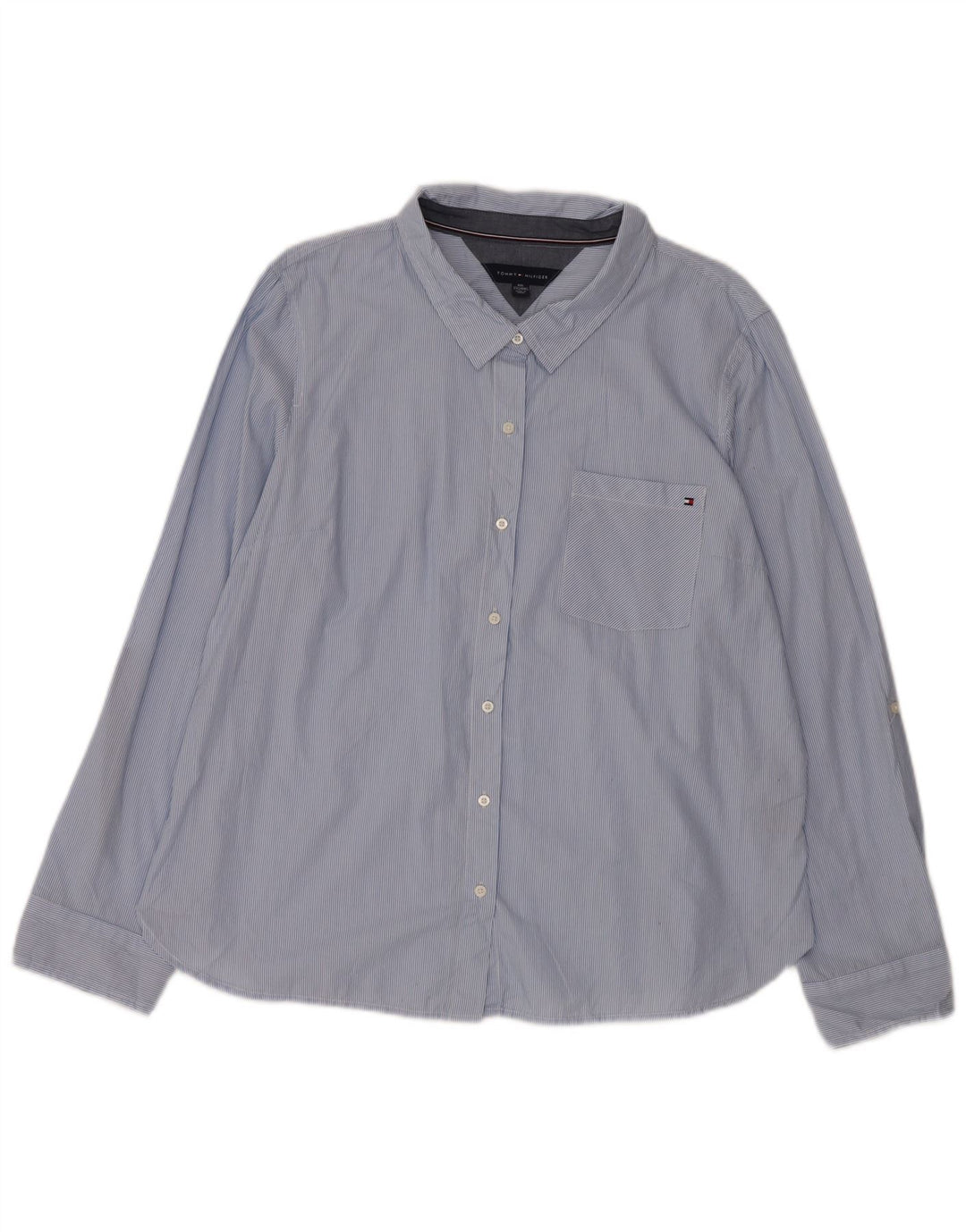 TOMMY HILFIGER Womens Shirt UK 20 2XL Blue Pinstripe Cotton