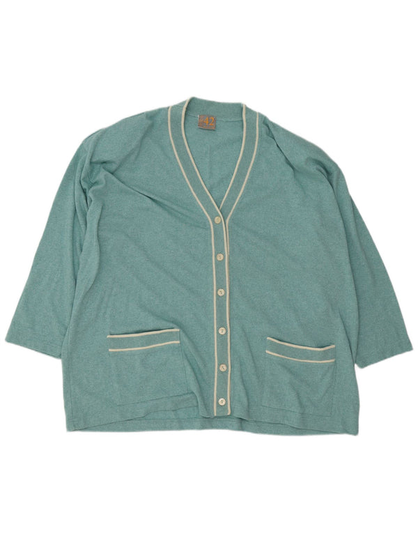 Vintage Womens Cardigan Sweater IT 56 4XL Turquoise Striped Acrylic