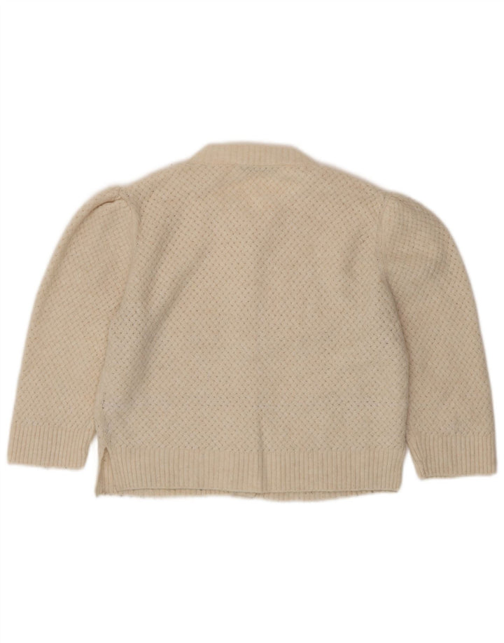 Zara Womens Crop Cardigan Sweater UK 10 Small Beige Polyester
