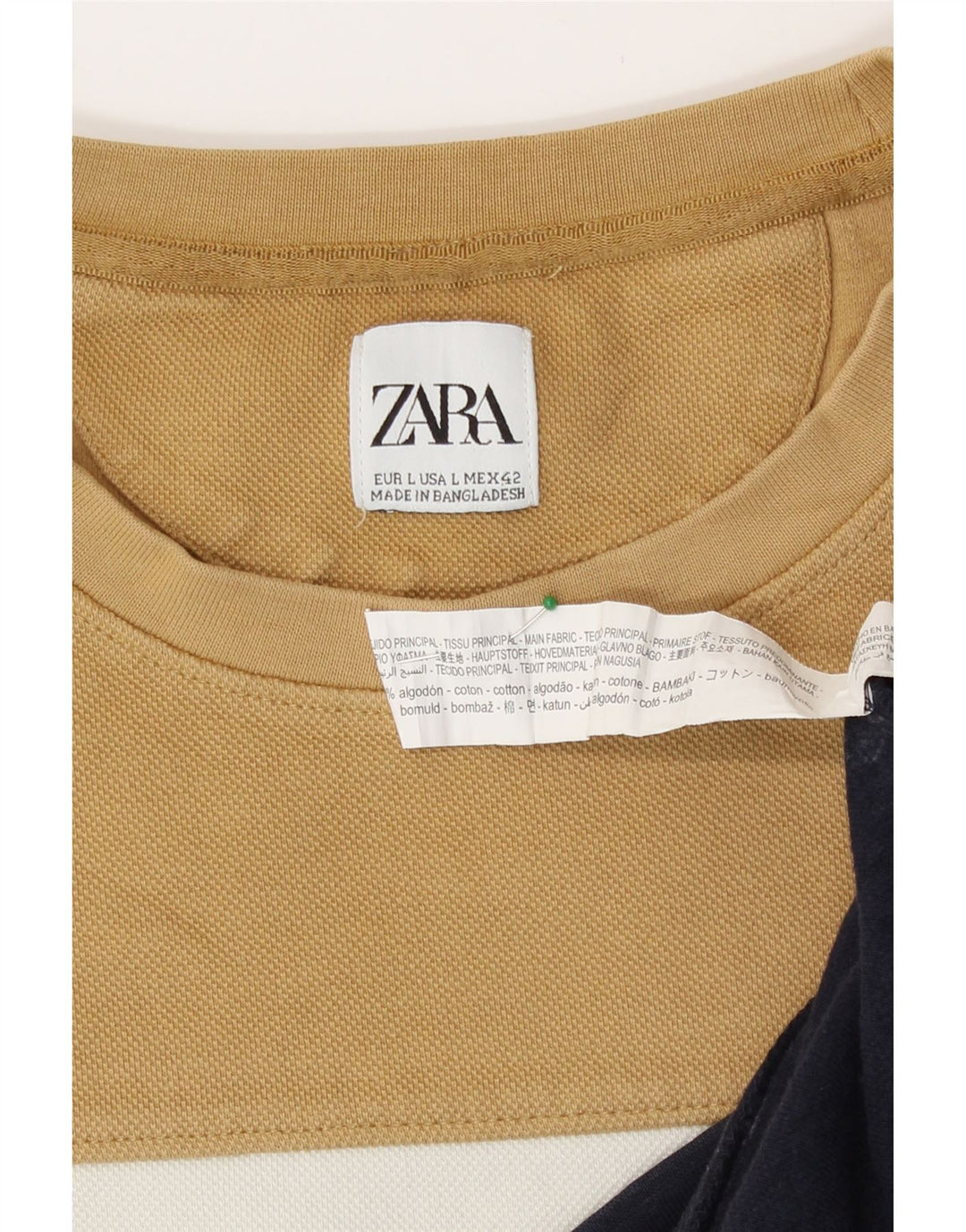 Zara Mens Sweatshirt Jumper Large Beige Colourblock Cotton