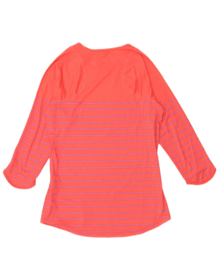 NIKE Womens Dri Fit Top 3/4 Sleeve UK 10 Small Pink Striped Polyester