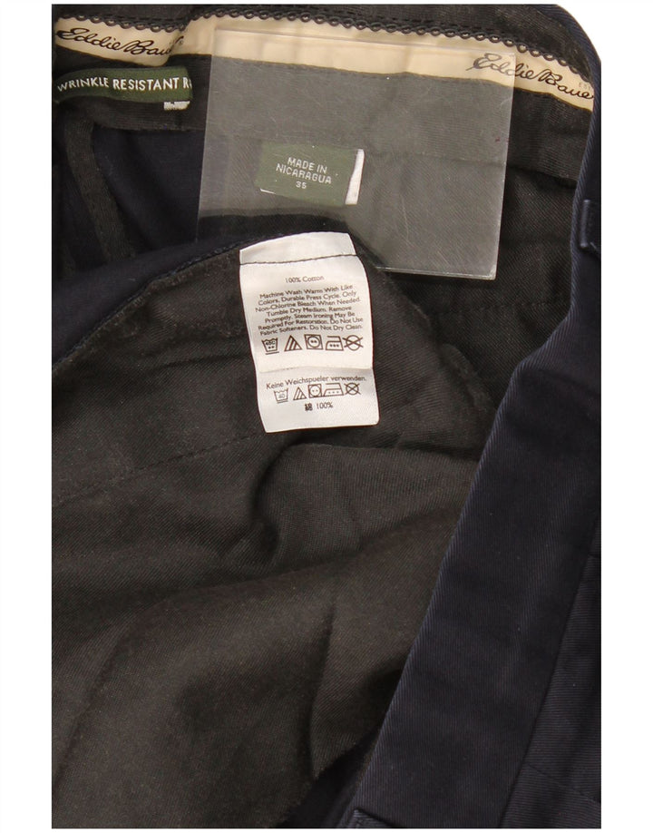 Eddie Bauer Mens Wrinkle Resistant Chino Trousers W35 L32 Navy Blue Classic