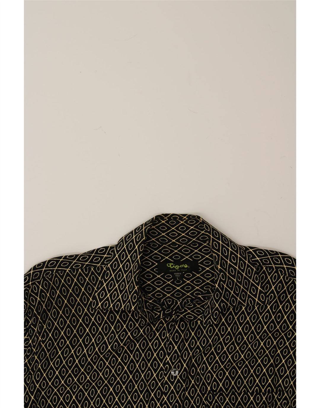 TIPO' S Mens Short Sleeve Shirt Large Black Argyle/Diamond Viscose Vintage Tipo' S and Second-Hand Tipo' S from Messina Hembry 