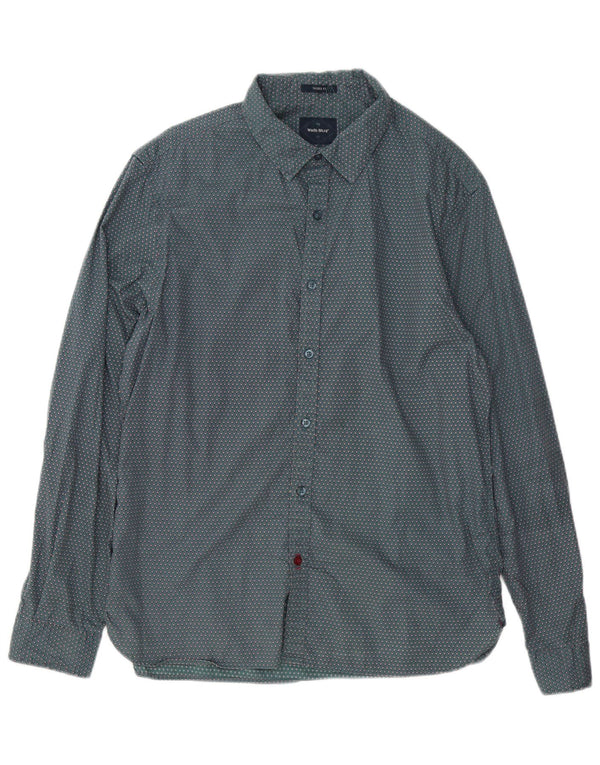 White Stuff Mens Shirt Large Green Geometric Cotton
