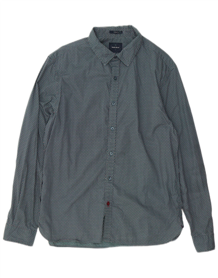 White Stuff Mens Shirt Large Green Geometric Cotton