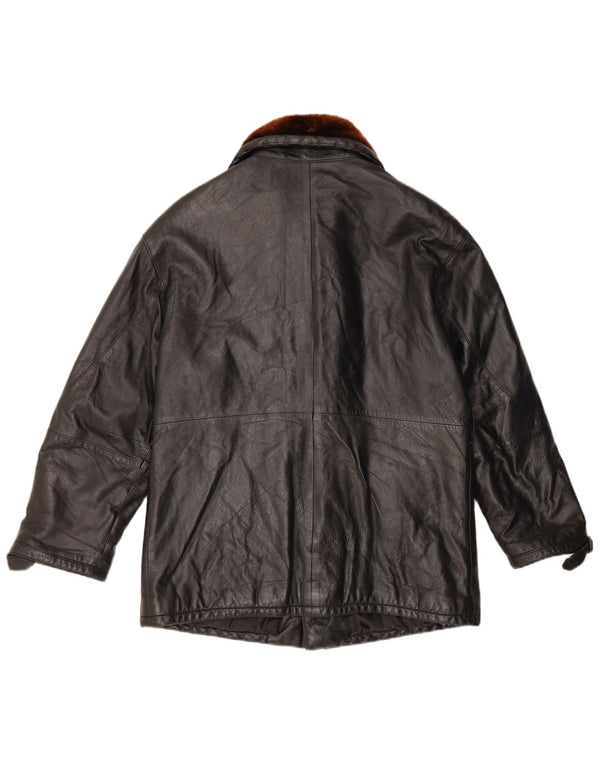 Vintage Mens Leather Jacket UK 36 Small Black Colourblock