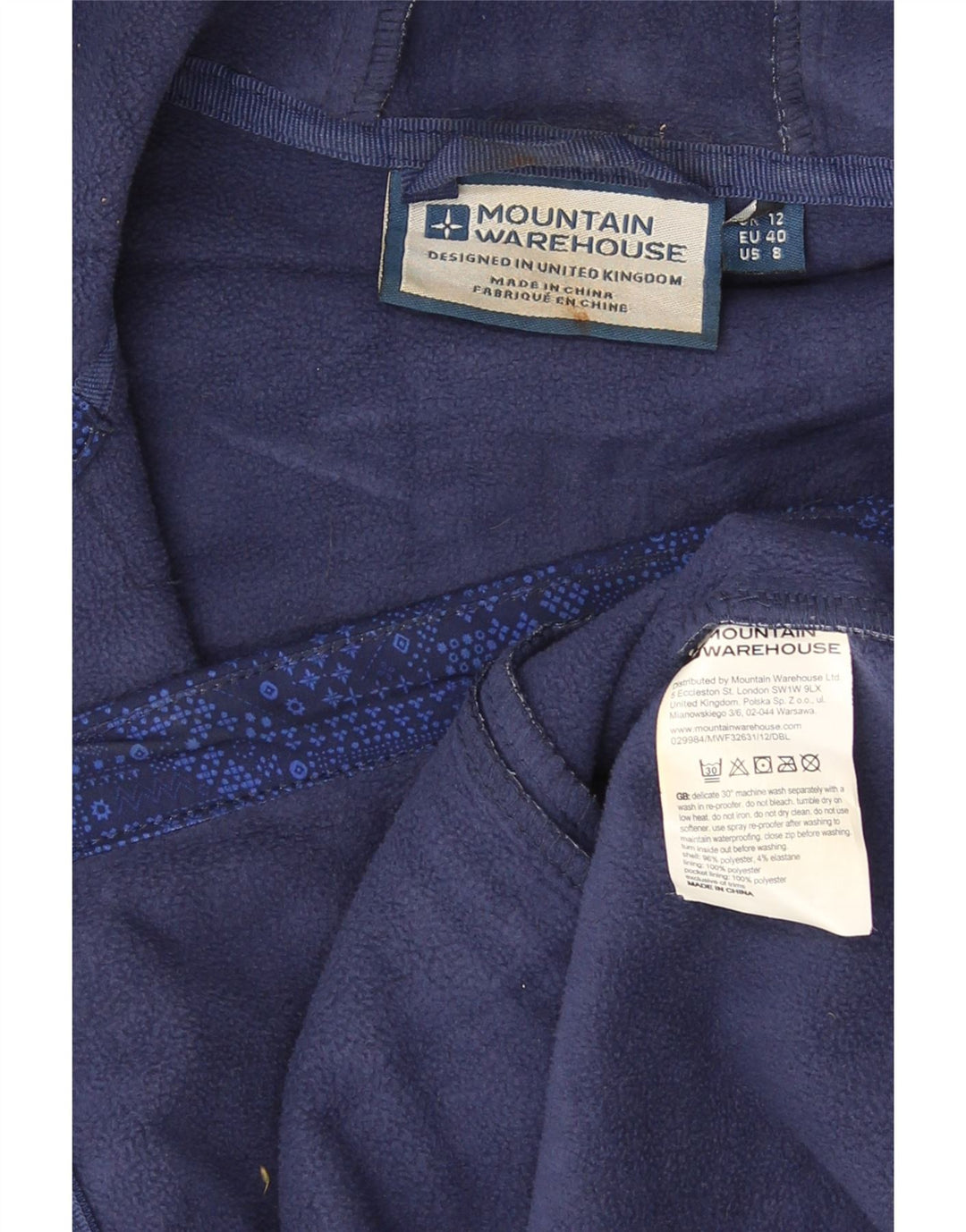 Mountain Warehouse Womens Windbreaker Jacket UK 12 Medium Blue Geometric