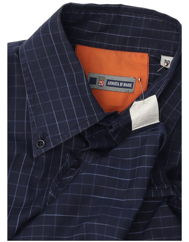 ARMATA DI MARE Mens Shirt IT 50 Medium Navy Blue Check Cotton
