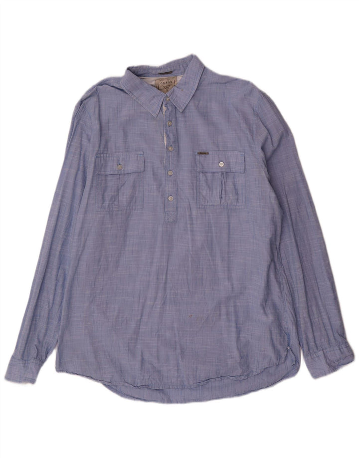 Guess Mens Regular Fit Pullover Shirt XL Blue Cotton