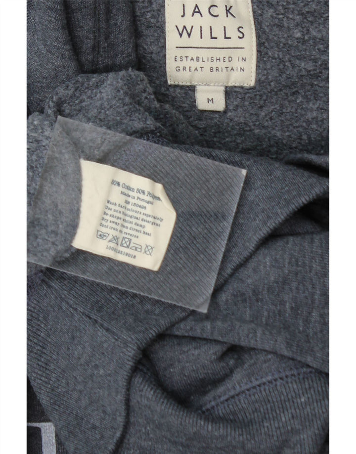 JACK WILLS Mens Graphic Hoodie Jumper Medium Grey Cotton Vintage Jack Wills and Second-Hand Jack Wills from Messina Hembry 