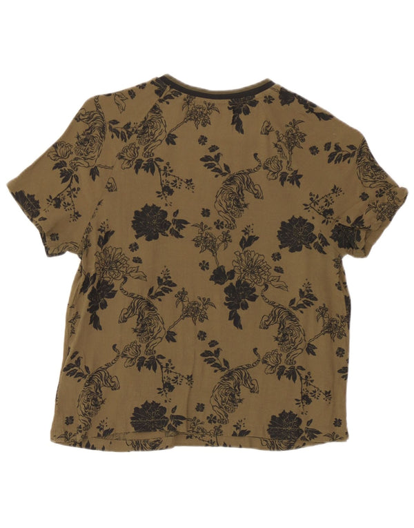 Superdry Womens T-Shirt Top UK 6 XS Khaki Floral Viscose