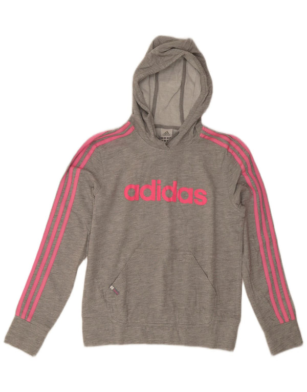 Adidas Womens Graphic Hoodie Jumper UK 14 Medium Grey Flecked Cotton