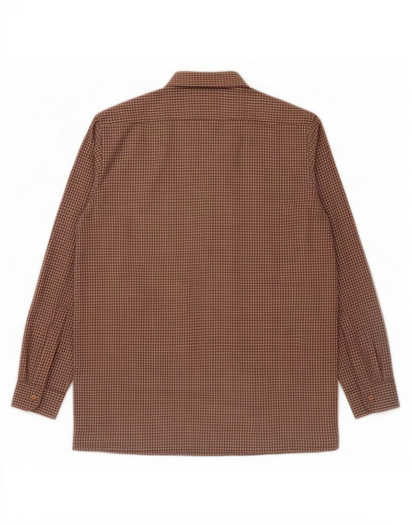 Gleneske Mens Flannel Shirt Size 39 15 1/2 Medium Beige Houndstooth