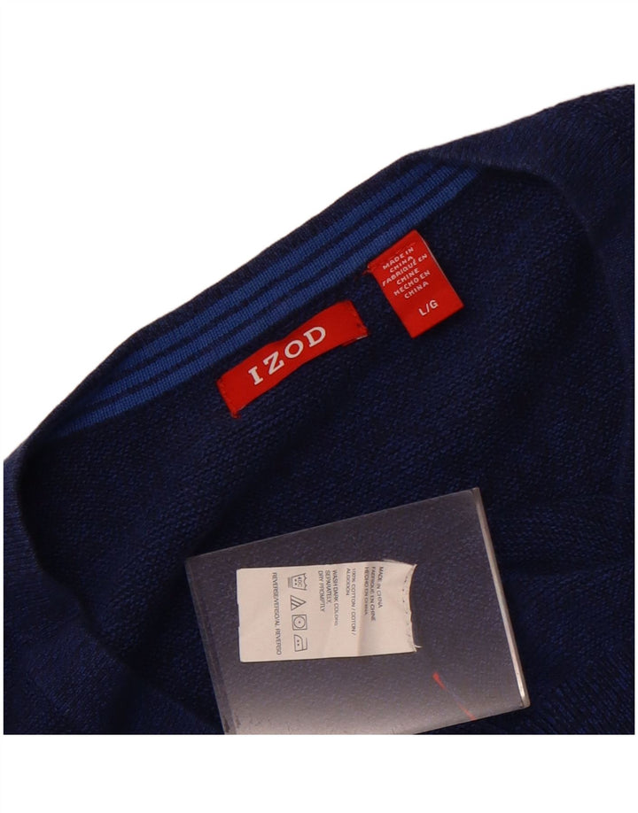 Izod Mens V-Neck Jumper Sweater Large Blue Cotton
