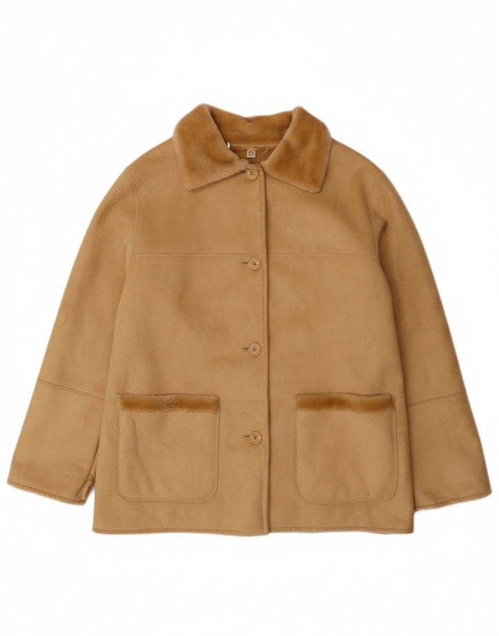 VINTAGE Womens Sherpa Jacket EU 44 XL Beige Acrylic