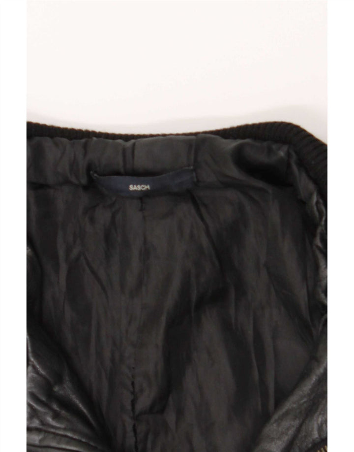 Sasch Womens Crop Leather Jacket UK 12 Medium Black