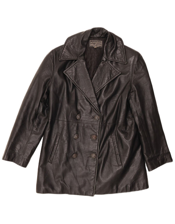 Linea Donna Womens Double Breasted Leather Coat IT 42 Medium Black