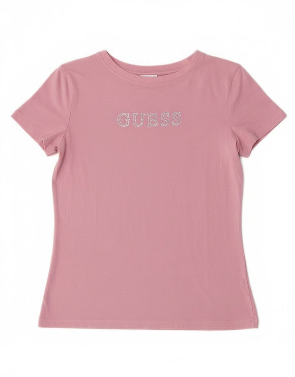 Guess Womens Short Sleeve Graphic T-Shirt Top UK 8 Small Pink Logo
