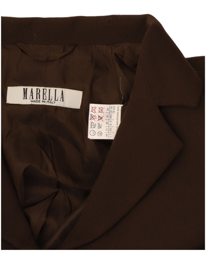 Marella Womens 4 Button Blazer Jacket UK 12 Medium Brown Wool Classic