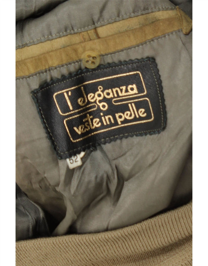 VINTAGE Mens Suede Bomber Jacket IT 52 XL Khaki Leather