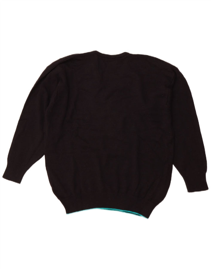 PRINGLE Mens V-Neck Jumper Sweater XL Black Argyle/Diamond Acrylic