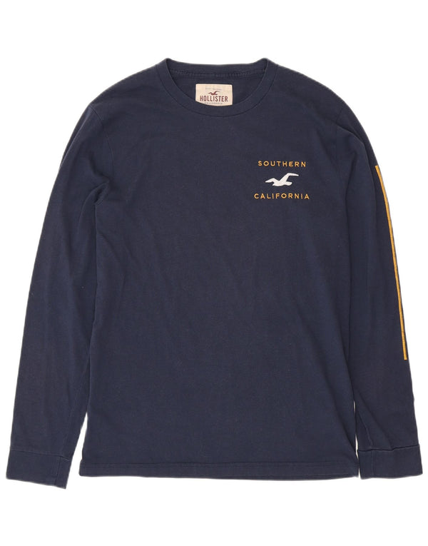 HOLLISTER Mens Graphic Top Long Sleeve Medium Navy Blue Cotton