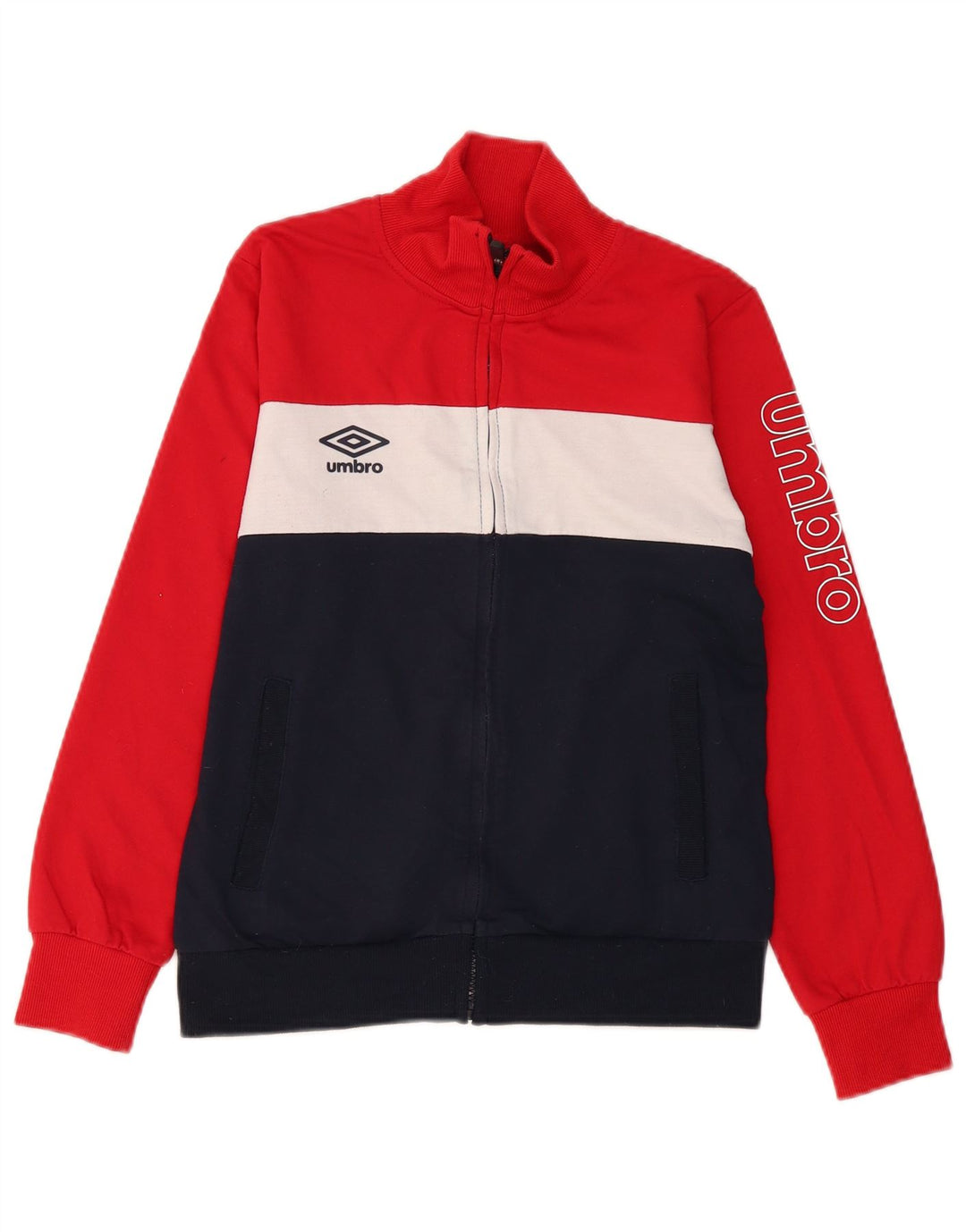 Umbro Womens Tracksuit Top Jacket UK 10 Small Navy Blue Colourblock Cotton