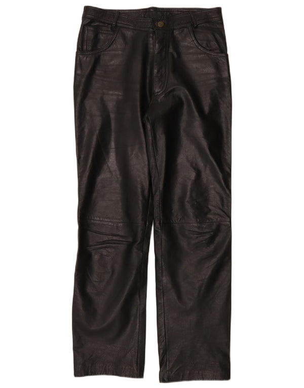 Linus Mens Leather Biker Trousers W32 L30 Black
