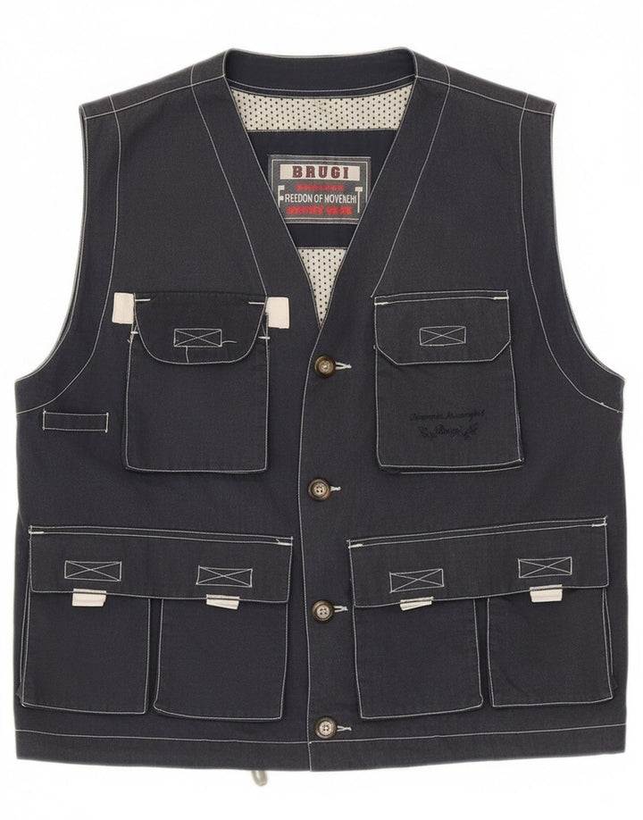 Brugi Mens Utility Gilet UK 40 Large Navy Blue Polyester