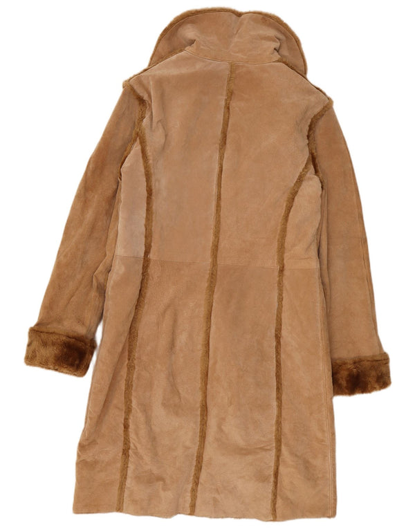 Montereggi Womens Shearling Coat IT 46 Large Beige Leather